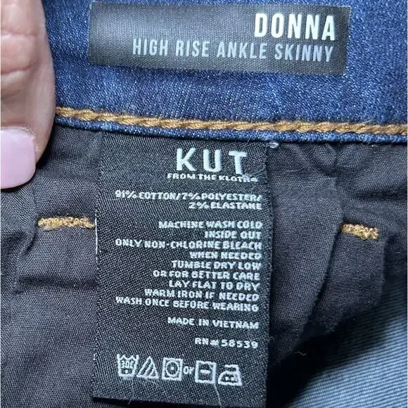 Kut From The Kloth Donna High Rise Ankle Skinny Jeans Women’s Size 8 Dark Wash - Picture 7 of 10